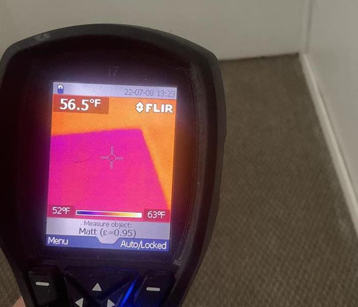 Moisture meter detecting wet carpet